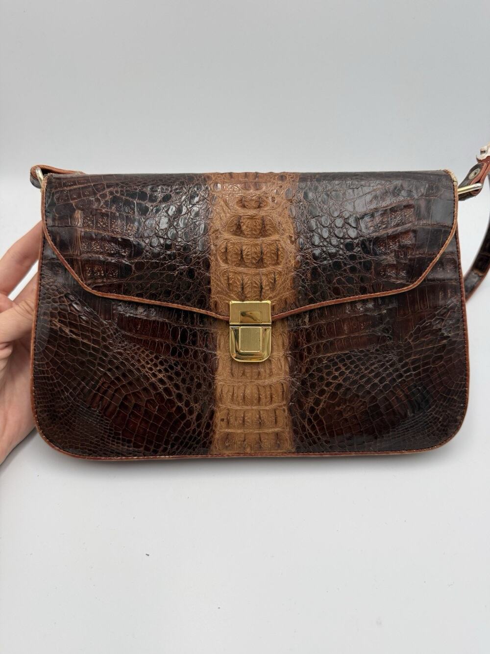 Vintage Genuine Exotic Skin Alligator/Crocodile Leather Handbag Strap Damage